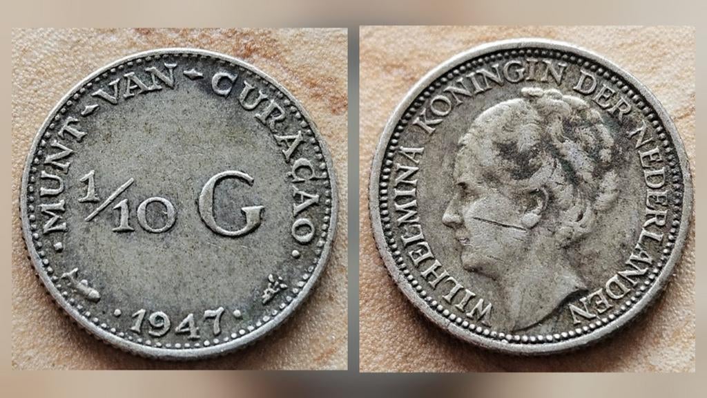 Oude zilveren munt 1/10 Gulden Curaçao 1947, Ophalen of Verzenden, 10 cent, Losse munt