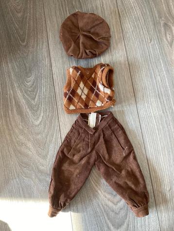 Vintage babypop kleding bruin setje broek gebreide top pet beschikbaar voor biedingen