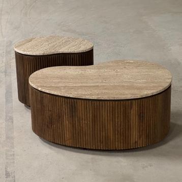 organische salontafel set japandi bruin travetin mango beschikbaar voor biedingen