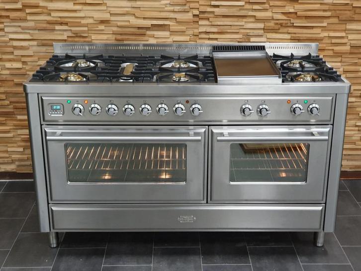 Luxe Boretti Majestic Fornuis 150cm RVS 2 ovens 8 pits, Witgoed en Apparatuur, Fornuizen, Zo goed als nieuw, Vrijstaand, Gas, 5 kookzones of meer