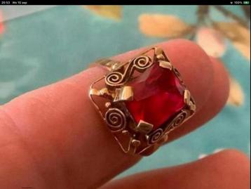 Art Deco prachtige vintage gouden ring edelsteen Robijn 14 k beschikbaar voor biedingen