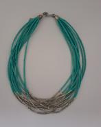 Ketting + armband turquoise/ blauw + zilverkleurige + kralen, Sieraden, Tassen en Uiterlijk, Kettingen, Overige materialen, Verstelbaar