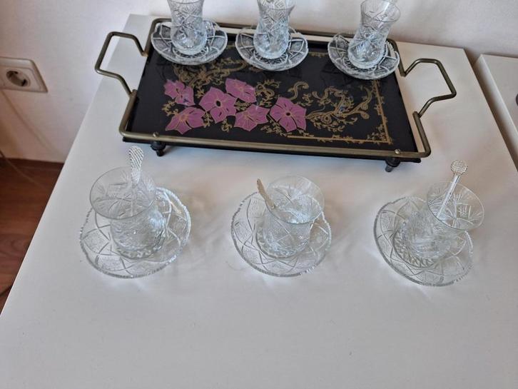 18 delige kristalgeslepen Turkse thee set, Antiek en Kunst, Antiek | Glas en Kristal, Ophalen of Verzenden