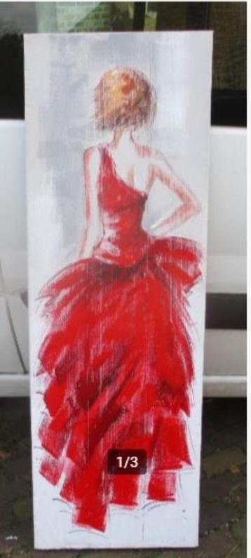 Mooi Geschilderd Werk 'Vrouw met Gala Kleed' - 150x50 beschikbaar voor biedingen