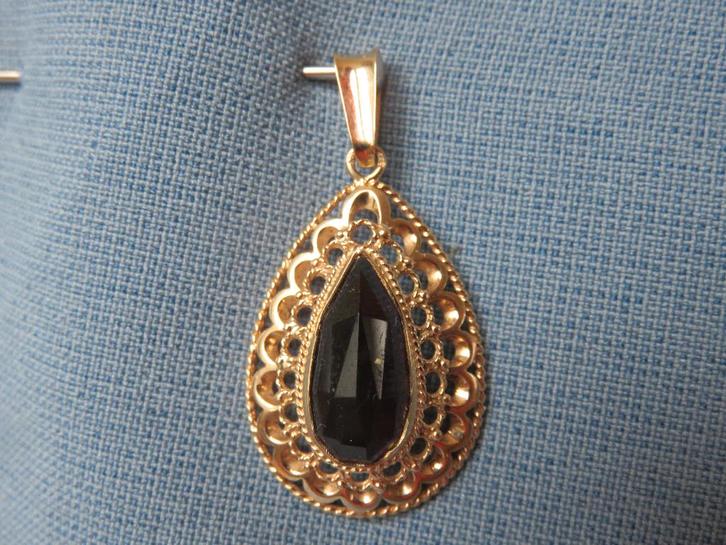 Antieke hanger - 14 karaat goud met granaat steen - 20e eeuw, Sieraden, Tassen en Uiterlijk, Antieke sieraden, Hanger, Goud, Ophalen of Verzenden
