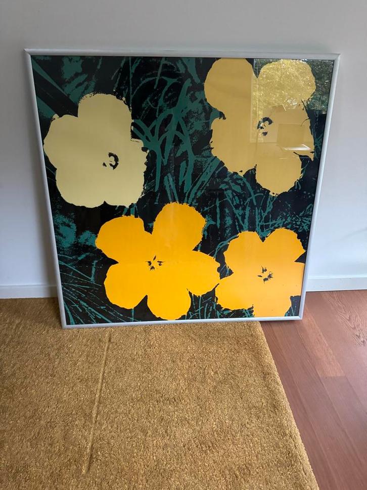 Andy Warhol Bloemen Zeefdruk - 90x90cm, Antiek en Kunst, Kunst | Overige Kunst, Ophalen