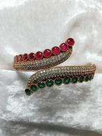 Prachtige Zilveren Armband met Robijnen en Smaragden, Verzenden, Zilver, Armband, Met edelsteen