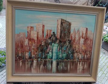 Olieverfschilderij Stadsgezicht 58x48 cm beschikbaar voor biedingen