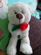 Schattige witte teddybeer met roos, Ophalen of Verzenden, Nieuw, Beer