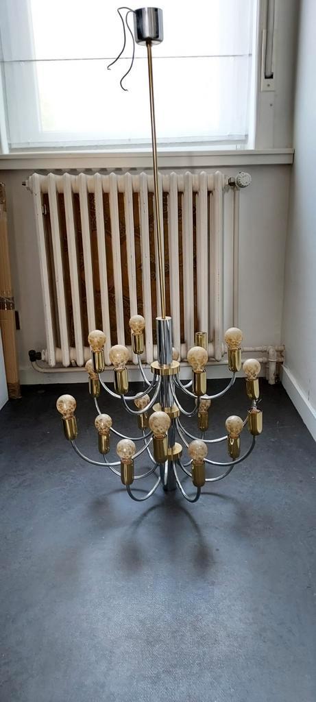 Vintage Hollywood Regency Kroonluchter, Huis en Inrichting, Lampen | Kroonluchters, Gebruikt, Metaal, Ophalen of Verzenden