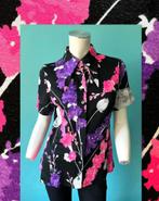 Vintage originele jaren 70 blouse zwart/roze/paars maat 36, Verzenden, Paars, Vintage, Maat 36 (S)