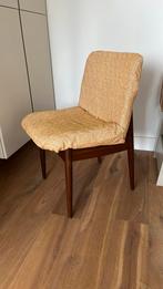 Scandinavische houten stoel gestoffeerd, Huis en Inrichting, Stoelen, Ophalen, Zo goed als nieuw, Bruin, Eén