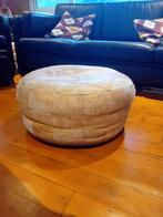 Vintage Lerderen Poef 70's, Ophalen, Gebruikt, Leer, 50 tot 75 cm