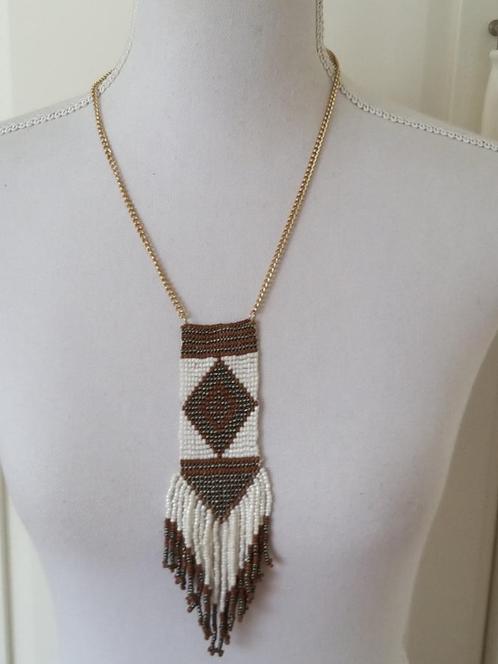 I am bruin witte glaskraaltjes indianen ketting, Sieraden, Tassen en Uiterlijk, Kettingen, Nieuw, Overige materialen, Goud, Met hanger