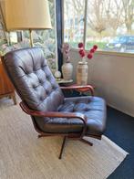 Vintage draaifauteuil bruin leer 70s, Huis en Inrichting, Fauteuils, Ophalen, Gebruikt, ., Vintage