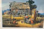 Kunstprint met Harley davidson Motoren en Shell Pomp, Ophalen