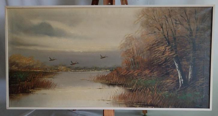 Verhulst (XXe) - 3 Opvliegende eenden - 1970, Antiek en Kunst, Kunst | Schilderijen | Klassiek, Ophalen of Verzenden