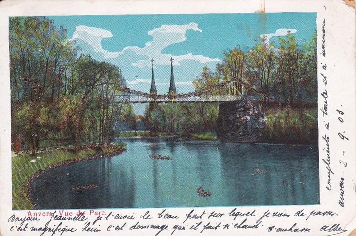 A049 België - Antwerpen - Vue du Parc - gel. 1903, Verzamelen, Ansichtkaarten | Buitenland, Gelopen, België en Luxemburg, Voor 1920