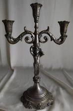 Tinnen Kandelaar (35 cm) - Cherubijn - Italië - 1950, Antiek en Kunst, Antiek | Tin, Ophalen of Verzenden