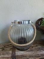 Grote bol glazen vaas/windlicht met touw, Huis en Inrichting, Minder dan 25 cm, Overige materialen, Ophalen