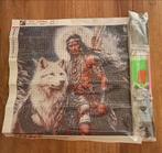 Diamond Painting 40x40 - Wolf & Indiaan rond - Nieuw, Ophalen of Verzenden, Nieuw, Knutselwerk