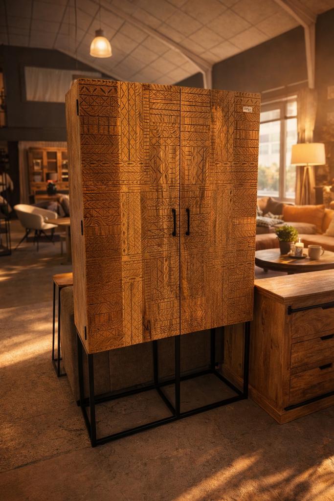 Hoge opbergkast massief mangohout!, Huis en Inrichting, Kasten | Buffetkasten, Ophalen, Industrieweg 25, Rj, 50 tot 100 cm