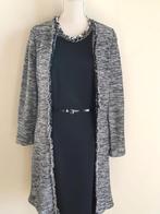 Chique lange jas/ cardigan met chanelstijl zwart/wit melange, Verzenden, Nieuw, Maat 36 (S), Overige kleuren