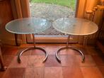 Glazen bijzettafel rond glas met chroom onderstel, Huis en Inrichting, Tafels | Bijzettafels, 45 tot 60 cm, Minder dan 55 cm, Rond
