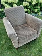 Fauteuil krijtstreep buin, Ophalen, Hout, Gebruikt, 75 tot 100 cm