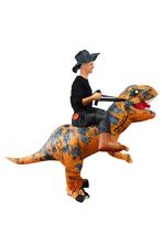 Rijdend op T-rex Bruin Opblaas Pak Carnaval Opblaaspak, Carnaval, Nieuw, Overige maten, Ophalen of Verzenden