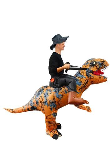 Rijdend op T-rex Bruin Opblaas Pak Carnaval Opblaaspak beschikbaar voor biedingen