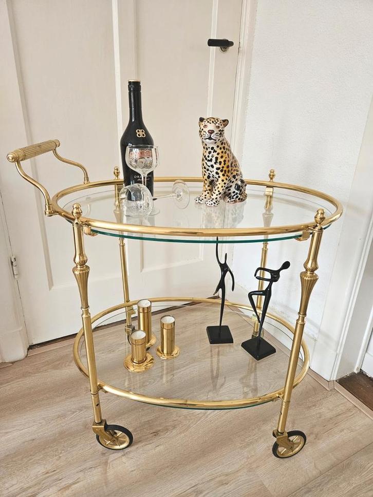 Hollywood Regency 70s Maison Jansen style barcart trolley, Huis en Inrichting, Overige Huis en Inrichting, Gebruikt, Ophalen