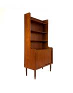 Vintage teakhouten boekenkast, Hjørnebo Møbelfabrik ‘60, Ophalen of Verzenden, Zo goed als nieuw, Vintage retro buisframe design rotan webbing papercord deens