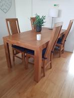 Complete set Eettafel met 4 stoelen + Salontafels Teakhout, 4 tot 6 stoelen, Gebruikt, Ophalen, Modern Landelijk