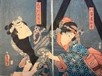 Kunyoshi kleuren houtsnede ca 1860, Antiek en Kunst, Ophalen of Verzenden