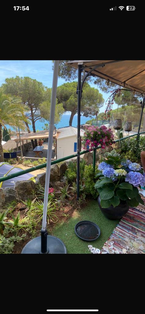 Tabbert met zeezicht op camping Bona Vista in Calella (SP), Caravans en Kamperen, Stacaravans, tot en met 6, Ophalen