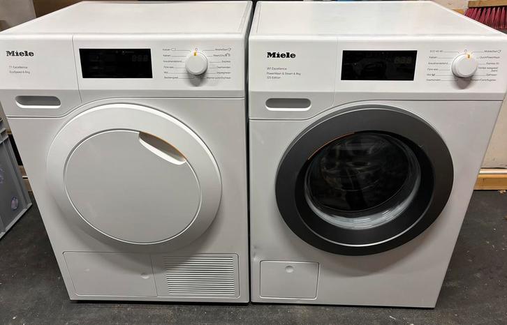 Miele wasmachine en warmtepompdroger, Witgoed en Apparatuur, Wasmachines, Zo goed als nieuw, Voorlader, 6 tot 8 kg, 85 tot 90 cm