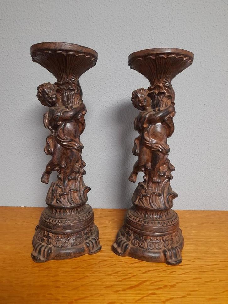 Set 2.mooie engelen kandelaars, Antiek en Kunst, Antiek | Kandelaars, Koper of Brons, Ophalen of Verzenden