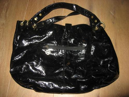 mooie zwarte lak tas /shopper met gebloemde voering, Sieraden, Tassen en Uiterlijk, Tassen | Damestassen, Zo goed als nieuw, Shopper