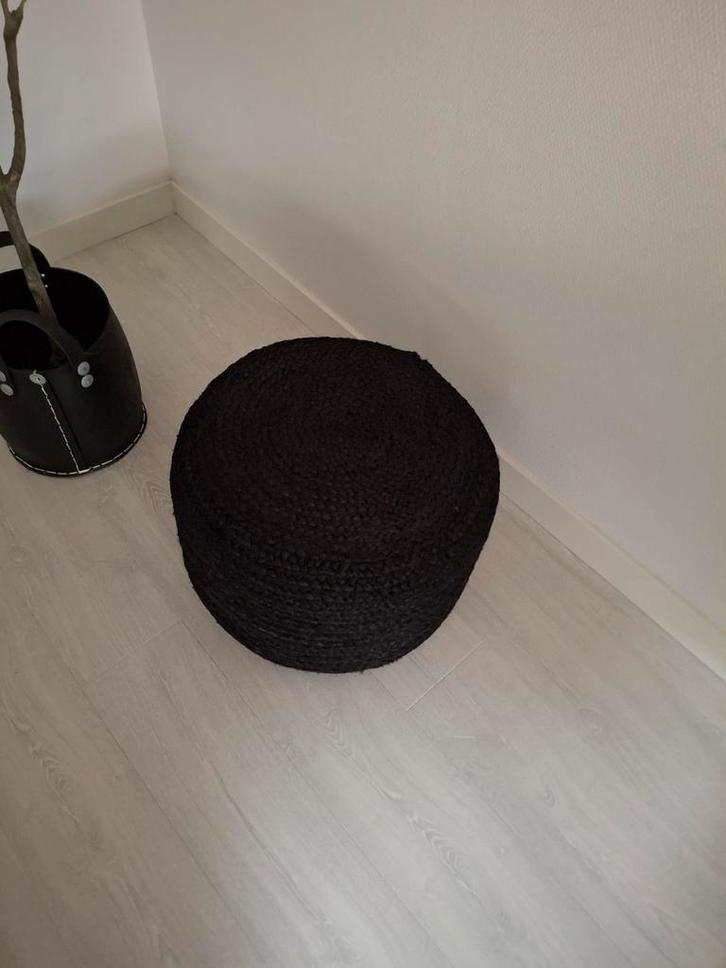 Zwarte ronde jute poef van Label 51, Huis en Inrichting, Banken | Voetenbanken en Poefen, Nieuw, 50 tot 75 cm, Rond, Ophalen