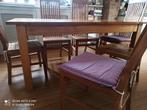 Indonesische teak eettafel met stoelen, Ophalen of Verzenden, Zo goed als nieuw