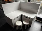 Bureau speelhoekje 120x120 met opbergbakken en ikea krukjes, Ophalen, Gebruikt, Tafel(s) en Stoel(en)