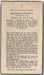 Adrianus Donkers 1890 Veghel + 1952 Eindhoven, 62 jr, Verzamelen, Bidprentjes en Rouwkaarten, Verzenden, Bidprentje