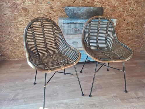 Eetkamer stoel rotan | 2 stuks | teab, Huis en Inrichting, Stoelen, Gebruikt, Zwart, Ophalen