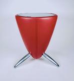 1x Leolux TamTam Bijzettafel/Kruk Rood Leer - Chroom, Minder dan 55 cm, Rond, Ophalen of Verzenden, Zo goed als nieuw