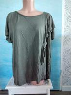 Khaki shirt met ruches maat 42 Hema, Maat 42/44 (L), Ophalen of Verzenden, Zo goed als nieuw, Korte mouw