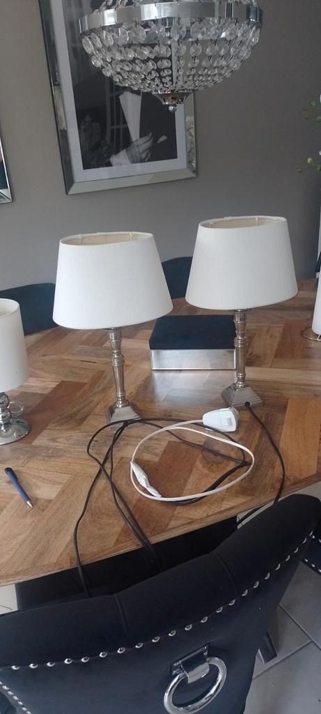 Twee Sets Schemerlampjes - Gebruikt, Huis en Inrichting, Lampen | Tafellampen, Gebruikt, Minder dan 50 cm, Metaal, Stof, Ophalen