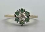 Gouden Vintage ring edelsteen smaragd en diamant. 2025/654., ., Ophalen of Verzenden, Zo goed als nieuw, 17 tot 18