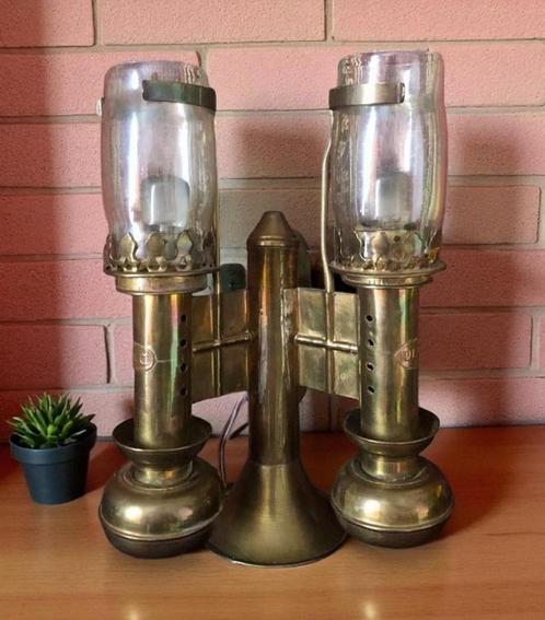 2 Arms industriële wandlamp vintage DLC koper olie lamp kap, Huis en Inrichting, Lampen | Wandlampen, Glas, Metaal, Overige materialen