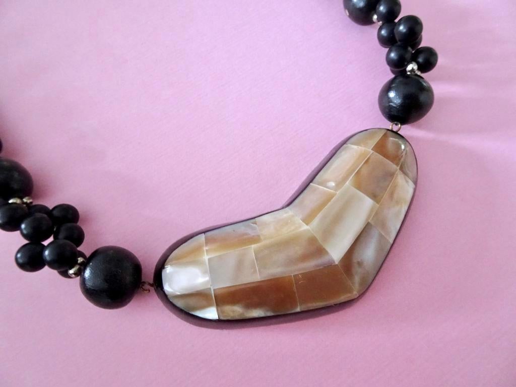 jwg Vintage 80s hart hartje ketting parelmoer zwart kralen, Sieraden, Tassen en Uiterlijk, Antieke sieraden, Verzenden, Overige materialen